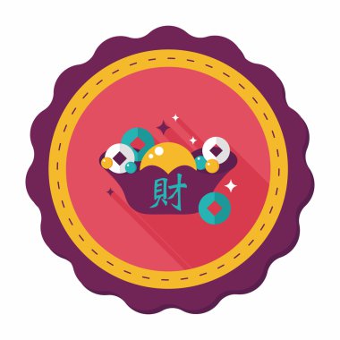 Çin yeni yılı düz simgesi ile uzun gölge, eps10, Altın külçe wi