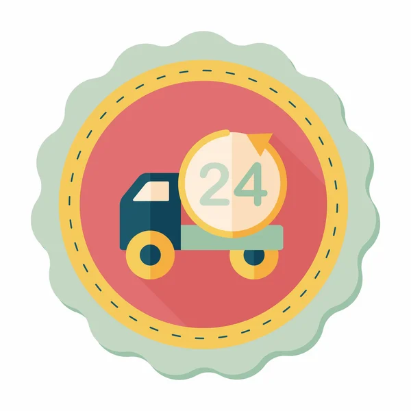 24 hours shopping freight transport flat icon with long shadow,e — Stock Vector