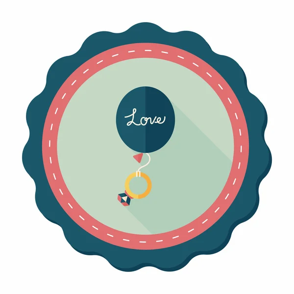 Globos de boda con anillos de diamantes icono plano con sombra larga, e — Vector de stock