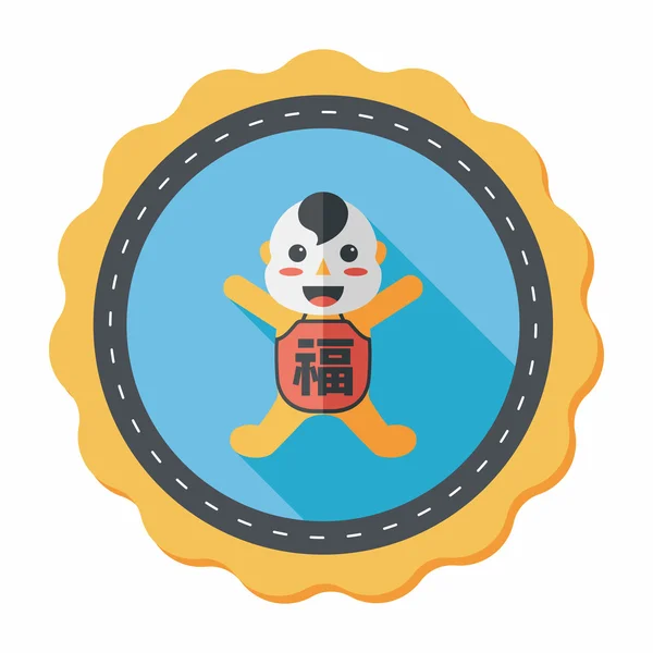 Chiński Nowy rok płaski ikona z długi cień, eps10, Maitreya lalka — Wektor stockowy