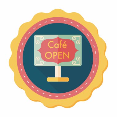 Kahve Dükkanı uzun gölge, eps10 düz simgesiyle işaretler