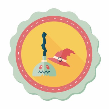 Cadı süpürge düz simgesi ile uzun gölge, eps10