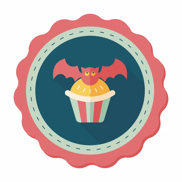Cupcakes Halloween ikoną płaskie nietoperz z długim cieniem, eps10 — Wektor stockowy