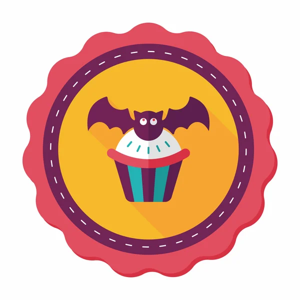 Halloween cupcakes with bat flat icon with long shadow, eps10 — стоковый вектор
