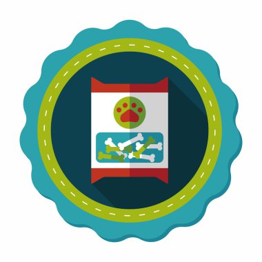 Evde beslenen hayvan köpek gıda paket düz simgesi ile uzun gölge, eps10