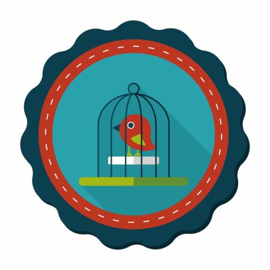 Evde beslenen hayvan kuş kafesi düz simgesi ile uzun gölge, eps10