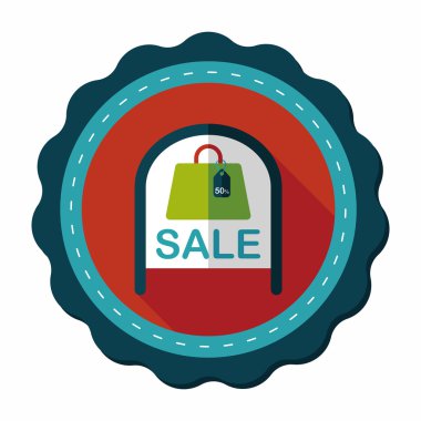 alışveriş mağazası Satılık işareti düz simgesi uzun gölge, eps10 ile