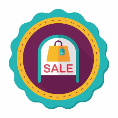 alışveriş mağazası Satılık işareti düz simgesi uzun gölge, eps10 ile