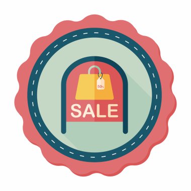 alışveriş mağazası Satılık işareti düz simgesi uzun gölge, eps10 ile