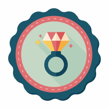 Sevgililer günü elmas yüzük düz simgesiyle uzun gölge, eps10