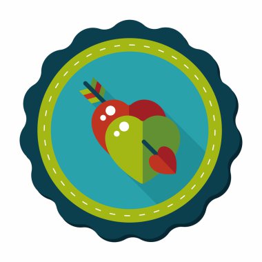 Sevgililer günü kalp ok ve yayla düz simgesi ile uzun gölge, e