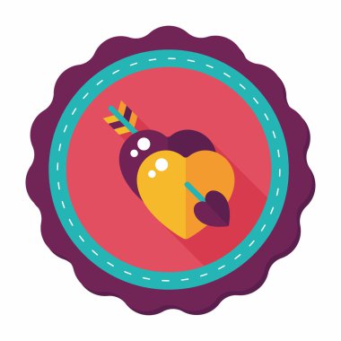 Sevgililer günü kalp ok ve yayla düz simgesi ile uzun gölge, e