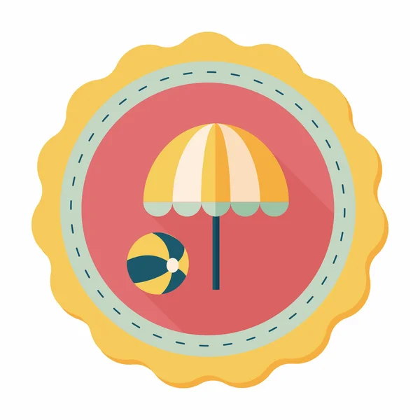 Beach umbrella with ball flat icon with long shadow, eps10 — стоковый вектор