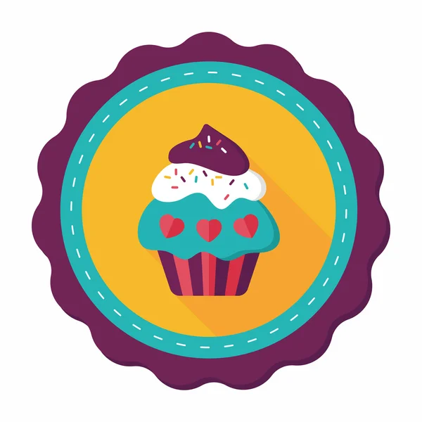 Aftelkalender voor Valentijnsdag cupcake platte pictogram met lange schaduw, eps10 — Stockvector