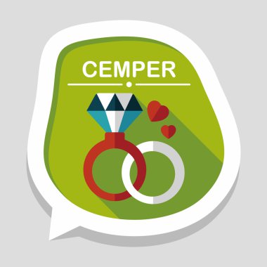 Sevgililer günü elmas yüzük düz simgesiyle uzun gölge, eps10