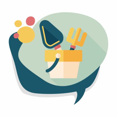 kürek ve kova oyuncakları düz simgesi ile uzun gölge, eps10