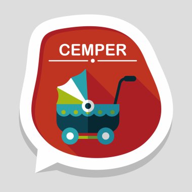 çocuk arabası düz simgesi ile uzun gölge, eps10