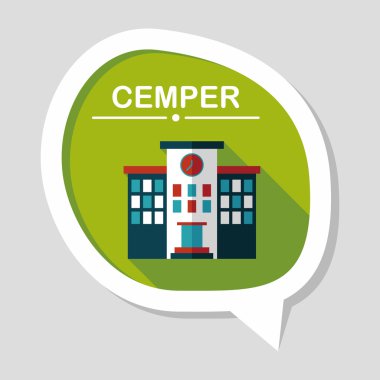 Bina okul düz simgesi ile uzun gölge, eps10