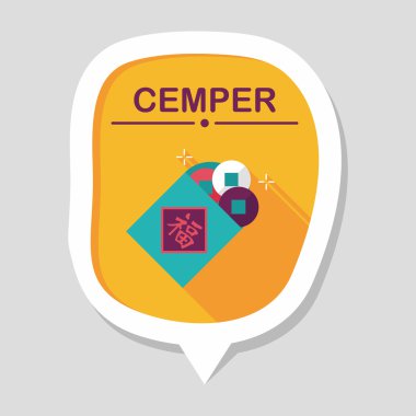 Çin yeni yılı düz simgesi ile uzun gölge, eps10, eski paralar