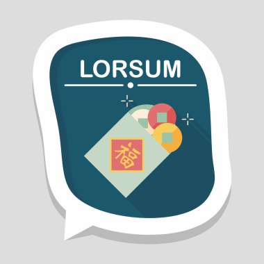 Çin yeni yılı düz simgesi ile uzun gölge, eps10, eski paralar