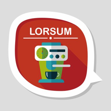 Kahve makinesi düz simgesi, uzun gölge, eps10