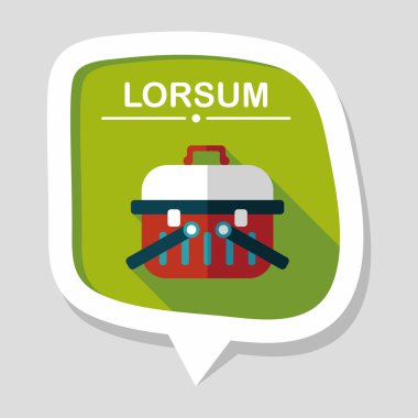 Evde beslenen hayvan köpek seyahat kafes düz simgesiyle uzun gölge, eps10