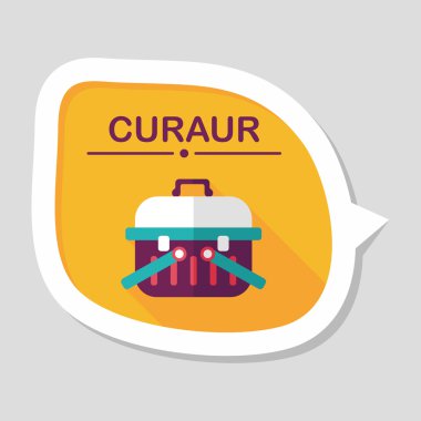 Evde beslenen hayvan köpek seyahat kafes düz simgesiyle uzun gölge, eps10