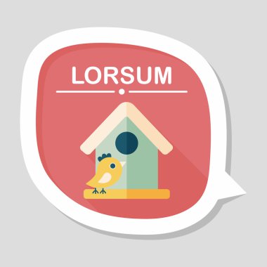 Evde beslenen hayvan kuş evi düz simgesi ile uzun gölge, eps10