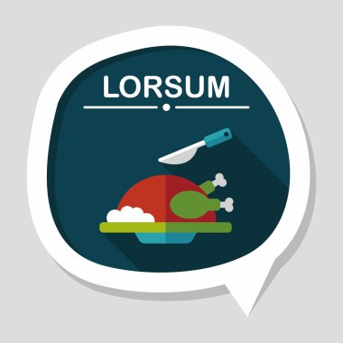 ızgara tavuk düz simgesi ile uzun gölge, eps10