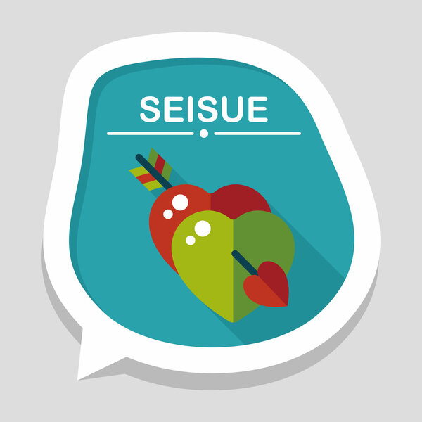 valentine's day heart bow and arrow flat icon with long shadow,e