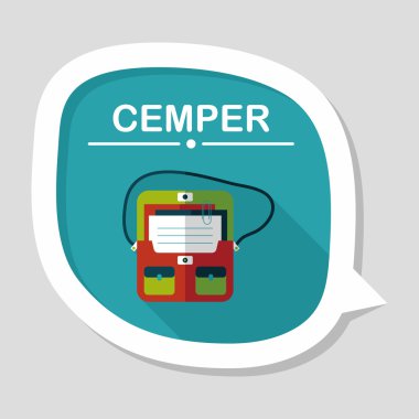 evrak çantası, okul çantası düz simgesi ile uzun gölge, eps10