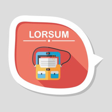 evrak çantası, okul çantası düz simgesi ile uzun gölge, eps10