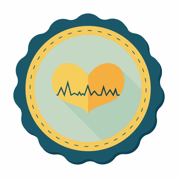 Icône plate ECG coeur avec ombre longue — Image vectorielle