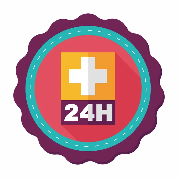 Hospitals 24 hours flat icon with long shadow — Stock Vector