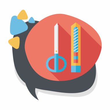 makas ve kağıt bıçak düz simgesi ile uzun gölge, eps10