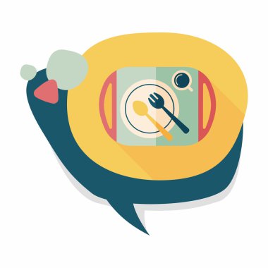 uzun gölge düz simgesiyle dishware ve çatal bıçak takımı