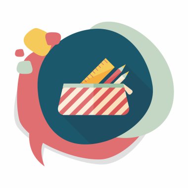 긴 그림자, eps10와 함께 연필 상자 플랫 아이콘