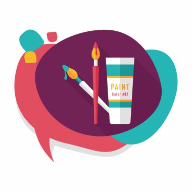 Fırça ve renk tüp düz simgesi ile uzun gölge, eps10