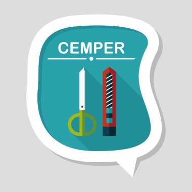 makas ve kağıt bıçak düz simgesi ile uzun gölge, eps10