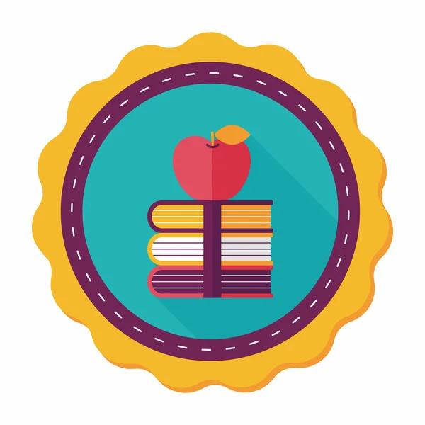 Books tower with apple flat icon with long shadow, eps10 — стоковый вектор