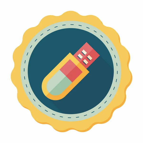 Usb flash icono de memoria plana con sombra larga, eps10 — Vector de stock