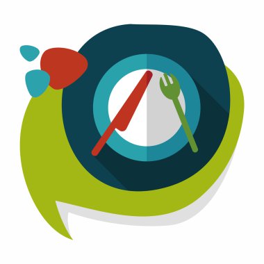 uzun gölge düz simgesiyle dishware ve çatal bıçak takımı