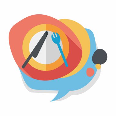 uzun gölge düz simgesiyle dishware ve çatal bıçak takımı