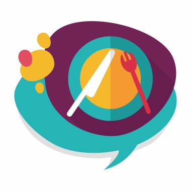 uzun gölge düz simgesiyle dishware ve çatal bıçak takımı