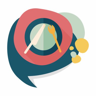 uzun gölge düz simgesiyle dishware ve çatal bıçak takımı