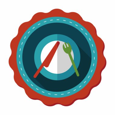 uzun gölge düz simgesiyle dishware ve çatal bıçak takımı