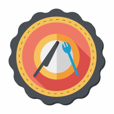 uzun gölge düz simgesiyle dishware ve çatal bıçak takımı