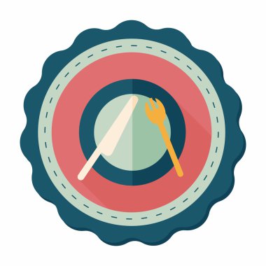 uzun gölge düz simgesiyle dishware ve çatal bıçak takımı