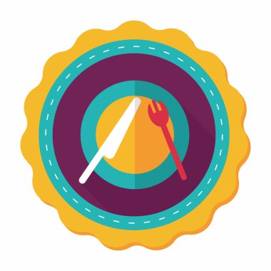 uzun gölge düz simgesiyle dishware ve çatal bıçak takımı