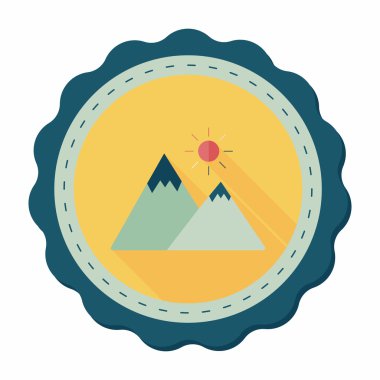 uzun gölge ile dağ turistik düz simgesi